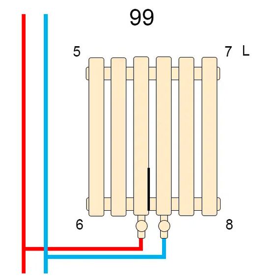 Вертикальний радіатор Betatherm Elipse 2 1800x445 (Білий RAL9016M, підк. №99), Колір: Білий, Висота: 1800, Довжина: 445, Трубність: 2 трубний, зображення 3