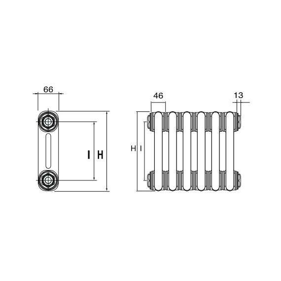 DeLonghi Multicolumn 2 1800х460 нижнє підключення RAL9016 — 10 секцій, Висота: 1800, Довжина: 460, Трубність: 2 трубний, Підключення: Нижнє, зображення 4