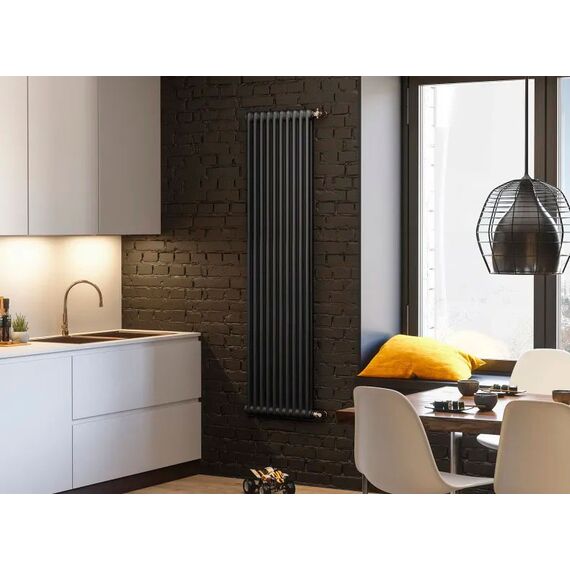 Висока батарея Zehnder Charleston 2 1792*460 (Чорний RAL 9217, підкл. №5510), Колір: Чорний, Висота: 1800, Довжина: 460, Трубність: 2 трубний, Підключення точне: Нижнє: Праворуч, зображення 2