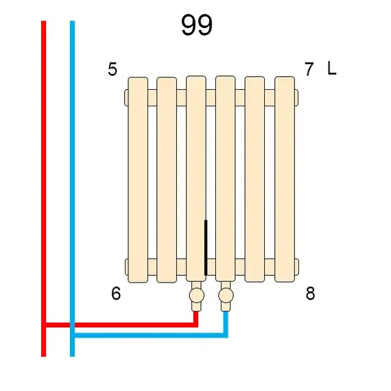 Вертикальний радіатор Betatherm Praktikum 2 1800x275 (Білий RAL9016M, підк. №99), Колір: Білий, Висота: 1800, Довжина: 275, Трубність: 2 трубний, зображення 2