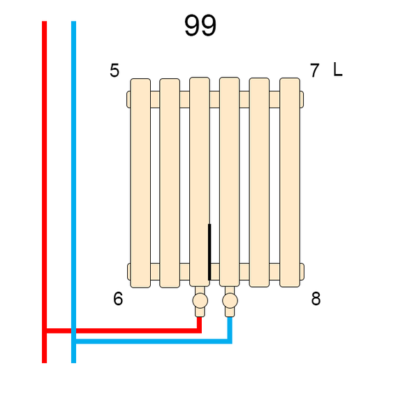 Вертикальний радіатор Betatherm Quantum 2 1800x405 (Білий RAL9016М, підк. №99), Висота: 1800, Довжина: 405, Трубність: 2 трубний, Підключення: Нижнє, зображення 2